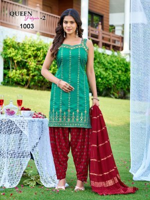 QUEEN PATIYALA-2 Vertican Heavy Embroidery 3-Piece Kurti Patiyala Dupatta Set readymade suit catalogs