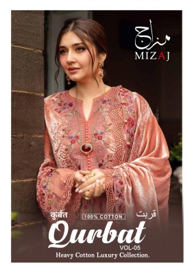 Qurbat vol 5 by Mizaj Heavy Pure Cotton unstitched dress material with low price  Amavi