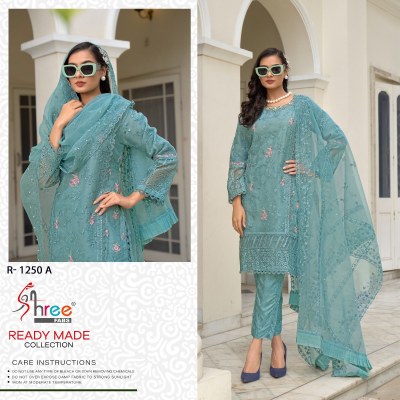 R 1250 by Shree Fab Organza Embroidered Khatli Work readymade suit catalogue at affordable rate readymade suit catalogs