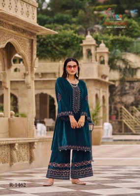 R 1462 by Shree fab Designer Velvet Neck embroidered kurti and pant catalogue at affordable rate  Shree fab