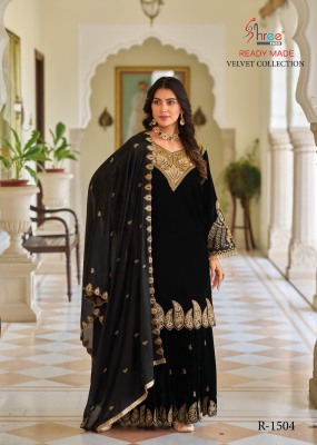 R 1504 by Shree fab embroidered 11000 velvet readymade sharara suit catalogue Shree fab