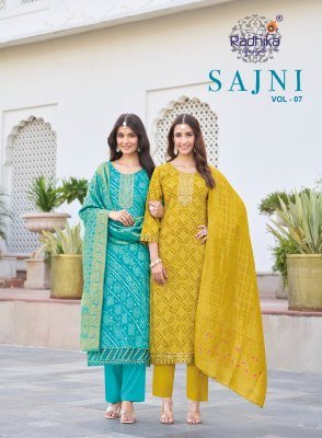 RADHIKA LIFE STYLE SAJNI Vol-7 Rayon Embroidery Kurti Pant Dupatta Set wholesale catalogs
