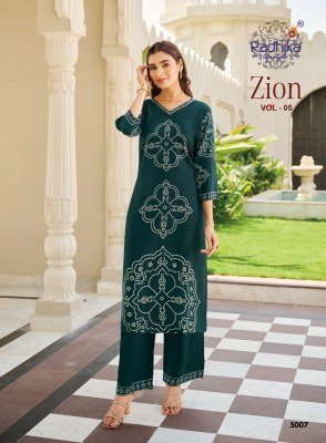 RADHIKA LIFE STYLE ZION Vol-5 Heavy Discharge Foil Print Handwork 2-Piece Cord Set co ord set catalogs