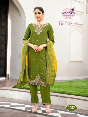 RADHIKA Life Style HALDI MEHNDI Vol-1 Meronika Chiffon  Kurti Pant Dupatta Set kurti pant with dupatta Catalogs