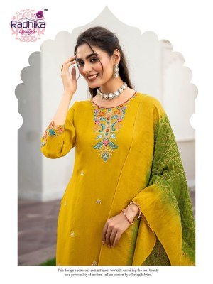RADHIKA Life Style HALDI MEHNDI Vol-1 Meronika Chiffon  Kurti Pant Dupatta Set kurti pant with dupatta Catalogs
