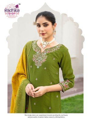 RADHIKA Life Style HALDI MEHNDI Vol-1 Meronika Chiffon  Kurti Pant Dupatta Set kurti pant with dupatta Catalogs