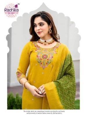 RADHIKA Life Style HALDI MEHNDI Vol-1 Meronika Chiffon  Kurti Pant Dupatta Set kurti pant with dupatta Catalogs