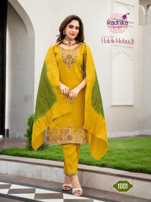 RADHIKA Life Style HALDI MEHNDI Vol-1 Meronika Chiffon  Kurti Pant Dupatta Set kurti pant with dupatta Catalogs