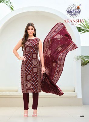 RADHIKA Lifestyle AKANSHA Vol-1 Heavy Vertican Foil Print 3-Piece Suit kurti pant with dupatta Catalogs