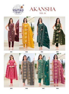 RADHIKA Lifestyle AKANSHA Vol-1 Heavy Vertican Foil Print 3-Piece Suit kurti pant with dupatta Catalogs