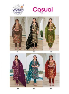 RADHIKA Lifestyle CASUAL Vol-11 Heavy Rayon Foil Print 3-Piece Suit Set kurti pant with dupatta Catalogs