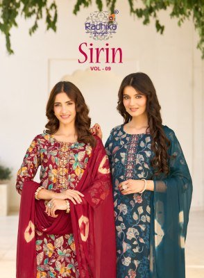 RADHIKA Lifestyle SIRIN Vol-9 Vertican Foil Print 3-Piece Suit Set kurti pant with dupatta Catalogs