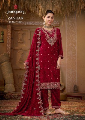 RANGOON ZANKAR  Velvet Embroidered Suit with Pant and Dupatta kurti pant with dupatta Catalogs