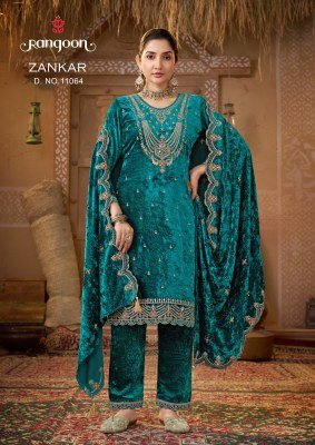 RANGOON ZANKAR  Velvet Embroidered Suit with Pant and Dupatta kurti pant with dupatta Catalogs