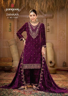 RANGOON ZANKAR  Velvet Embroidered Suit with Pant and Dupatta kurti pant with dupatta Catalogs