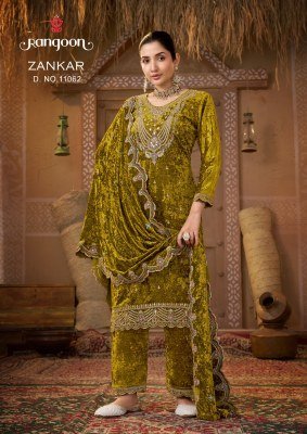 RANGOON ZANKAR  Velvet Embroidered Suit with Pant and Dupatta kurti pant with dupatta Catalogs