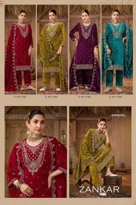 RANGOON ZANKAR  Velvet Embroidered Suit with Pant and Dupatta kurti pant with dupatta Catalogs
