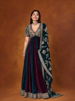RASHMIKA ZC-SERIES Premium Designer Velvet 3 Piece Party Wear Gown Set wholesale catalogs
