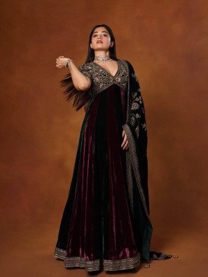 RASHMIKA ZC-SERIES Premium Designer Velvet 3 Piece Party Wear Gown Set fancy Anarkali suit catalogs
