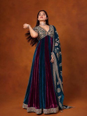 RASHMIKA ZC-SERIES Premium Designer Velvet 3 Piece Party Wear Gown Set fancy Anarkali suit catalogs