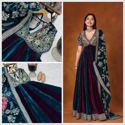RASHMIKA ZC-SERIES Premium Designer Velvet 3 Piece Party Wear Gown Set fancy Anarkali suit catalogs