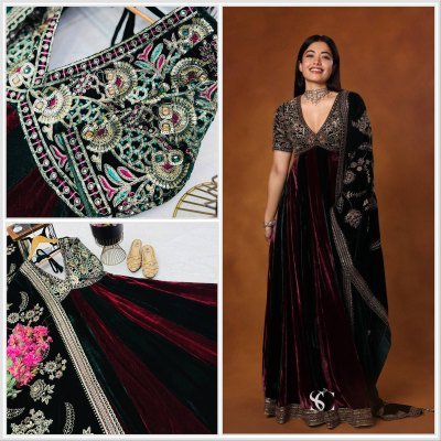 RASHMIKA ZC-SERIES Premium Designer Velvet 3 Piece Party Wear Gown Set fancy Anarkali suit catalogs