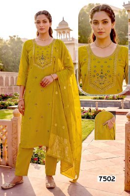 RESHAM Vol-1 Roman Silk Heavy Embroidery Sequins 3-Piece Designer Kurti Set kurti pant with dupatta Catalogs