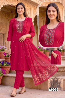 RESHAM Vol-1 Roman Silk Heavy Embroidery Sequins 3-Piece Designer Kurti Set kurti pant with dupatta Catalogs