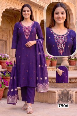 RESHAM Vol-1 Roman Silk Heavy Embroidery Sequins 3-Piece Designer Kurti Set kurti pant with dupatta Catalogs