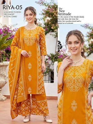 RIYA 22KG Rayon-to-Rayon 3-Piece Printed Concept Suit Set Size wise Combo Set