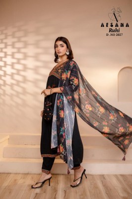 RUHI BY Afsana georgette with sequence embroidery work kurti pant and printed dupatta catalog  readymade suit catalogs