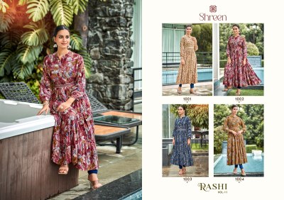 Raashi vol 11 by Shreen reyon Flaired embroidered kurti catalogue at amaviexpo Amavi