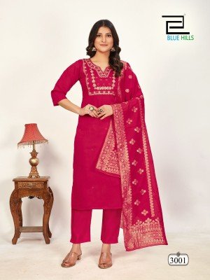 Raashi vol 3 by Blue Hills Roman silk Coading Work Readymade kurti pant and dupatta catalogue at low price readymade suit catalogs