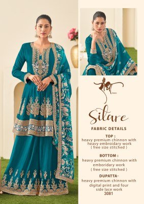Radha Trendz Sitare Heavy Premium Chinon Embroidered Kurti Palazzo with Digital Print Dupatta Fancy Palazzo suit catalogue