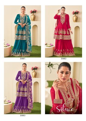Radha Trendz Sitare Heavy Premium Chinon Embroidered Kurti Palazzo with Digital Print Dupatta Fancy Palazzo suit catalogue