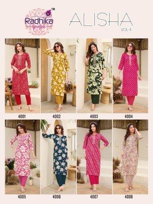 Radhika Alisha Vol 4 Liva Reyon Kurti Fabrics  Printed And Embroidered Work wholesale kurtis catalogs