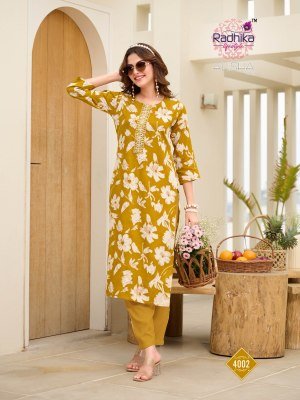Radhika Alisha Vol 4 Liva Reyon Kurti Fabrics  Printed And Embroidered Work wholesale kurtis catalogs