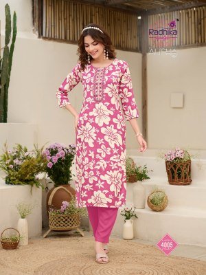 Radhika Alisha Vol 4 Liva Reyon Kurti Fabrics  Printed And Embroidered Work wholesale kurtis catalogs