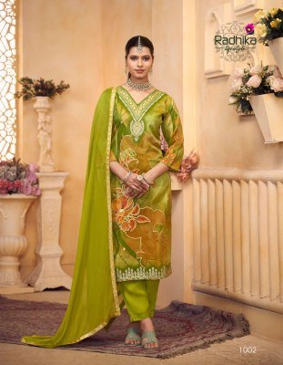 Radhika Life Style Aanchal Vol 1 Tissue Schimmer Silk Suit with Digital Jacquard Print And Heavy Santoon Pant Chiffon Jacquard Lace Dupatta Wholesale kurtis catalogs