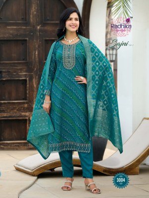 Radhika Life Style Sajni Vol 3 Rayon Print Kurti Pant Set with Banarasi Jacquard Dupatta And Embroidery Work Product And Wholesale kurtis catalogs