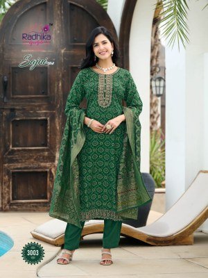 Radhika Life Style Sajni Vol 3 Rayon Print Kurti Pant Set with Banarasi Jacquard Dupatta And Embroidery Work Product And Wholesale kurtis catalogs