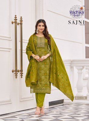 Radhika Life Style Sajni Vol 4 Rayon Kurti Pant with Dupatta Set with Banarasi Jacquard Dupatta And Embroidery Product Wholesale kurti pant with dupatta Catalogs