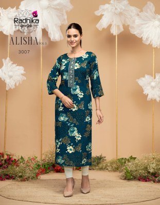 Radhika Lifestyle Alisha Vol 3 LIVA Certified Rayon Printed Kurti Fabric with Designer Work Wholesale kurtis catalogs