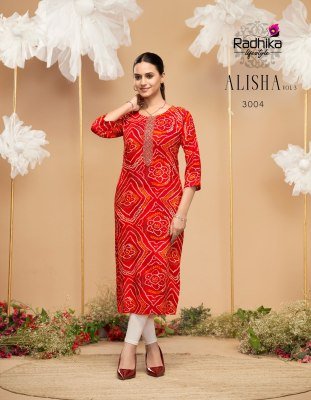 Radhika Lifestyle Alisha Vol 3 LIVA Certified Rayon Printed Kurti Fabric with Designer Work Wholesale kurtis catalogs