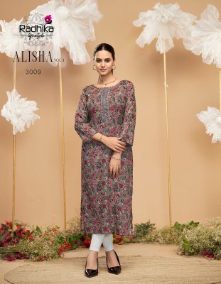 Radhika Lifestyle Alisha Vol 3 LIVA Certified Rayon Printed Kurti Fabric with Designer Work Wholesale kurtis catalogs