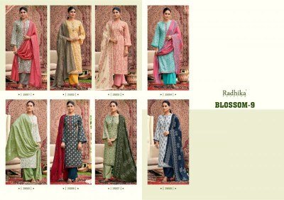 Azara Blossom 9 Unstitched Cotton Top with Lace Work  Full Embroidered Dupatta And Pure Rayon Bottom Wholesale dress material catalogs