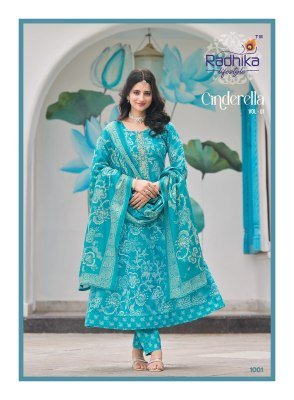 Radhika Lifestyle Cinderella Vol 1 Designer Anarkali Suit Top Heavy Pure Cotton with Embroidery, Pant And Dupatta Wholesale kurtis catalogs