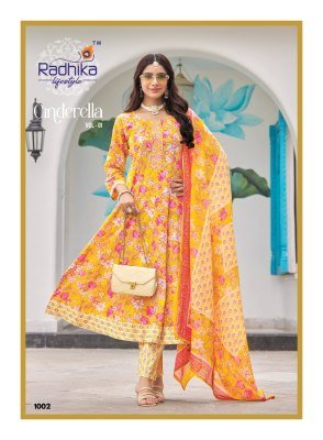 Radhika Lifestyle Cinderella Vol 1 Designer Anarkali Suit Top Heavy Pure Cotton with Embroidery, Pant And Dupatta Wholesale kurtis catalogs