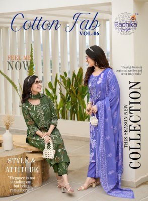Radhika Lifestyle Cotton Fab Vol 6 Embroidered Cotton Print Suit Set Top  Bottom And Dupatta Wholesale Radhika Lifestyle