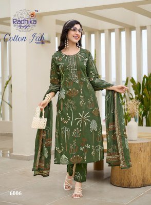 Radhika Lifestyle Cotton Fab Vol 6 Embroidered Cotton Print Suit Set Top  Bottom And Dupatta Wholesale kurtis catalogs